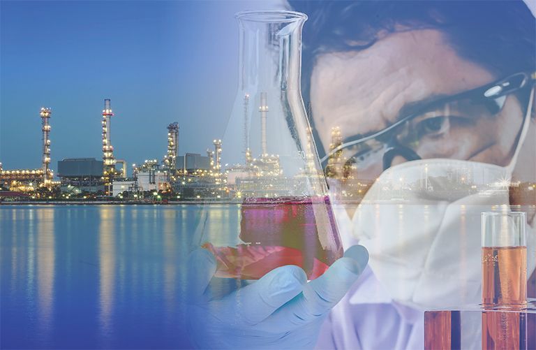 IMO regulations low sulfur content 0.1 % and 0.5 % sulfur content chemist and background a city view 